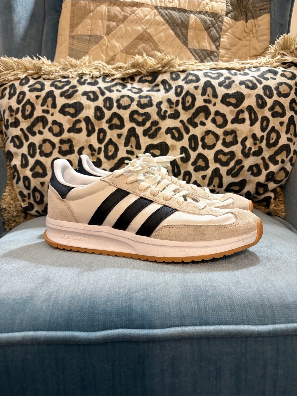 adidas RUN 70 2.0 White Sneakers with Black Stripes and Gum Outsole